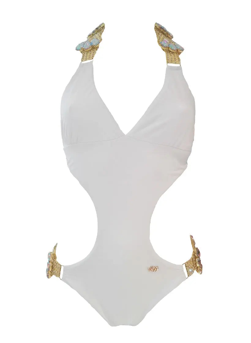 Emma One-Piece Swimsuit - White-bikiniclothes