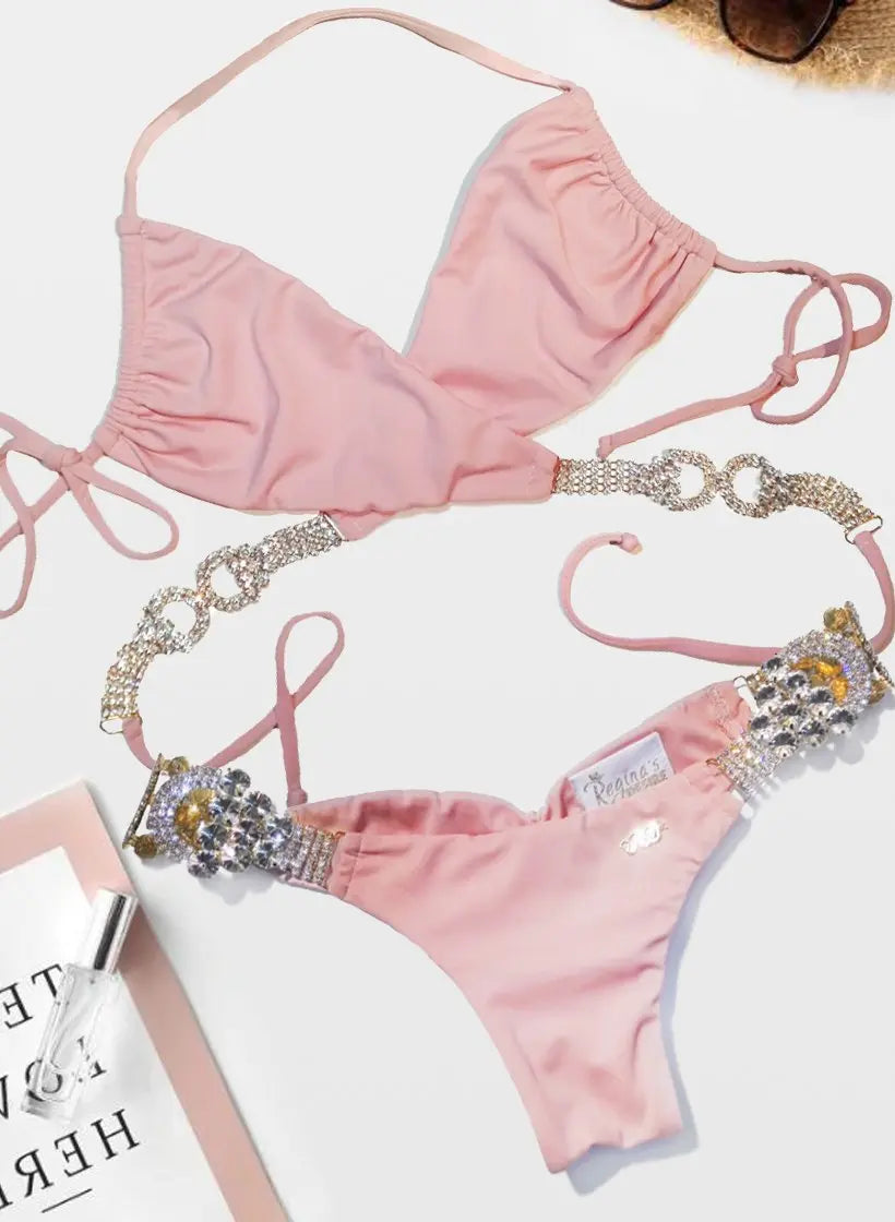 Gina Wrap Top & Skimpy Bottom - Powder Pink-bikiniclothes