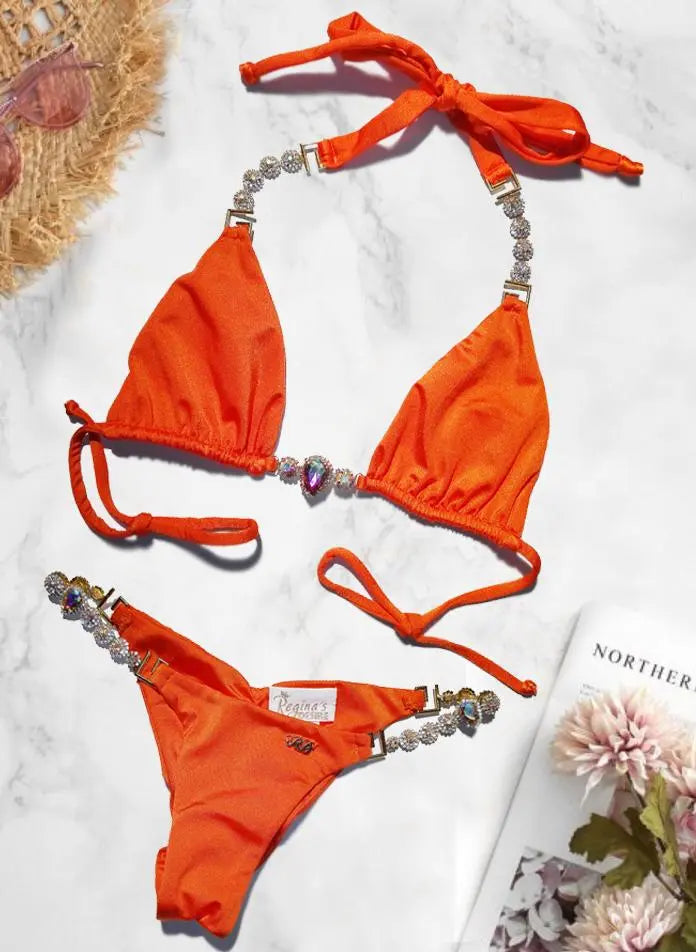 Belle Triangle Top & Skimpy Bottom - Orange Regina's Desire Swimwear / Regi Beauty