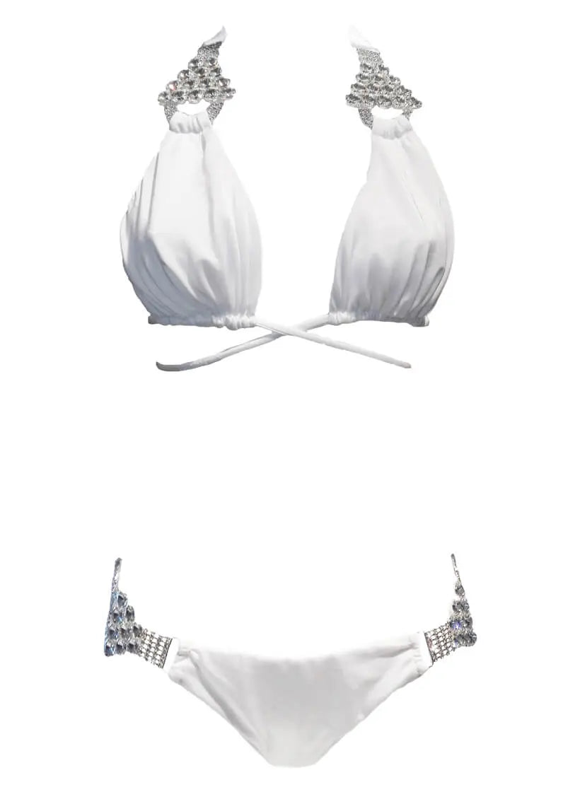 Nicole Halter Top & Skimpy Bottom - White Regina's Desire Swimwear / Regi Beauty
