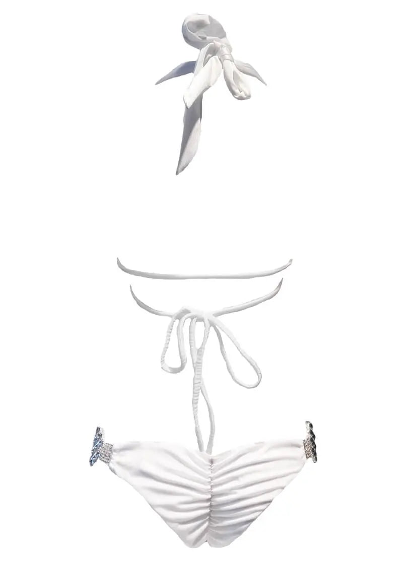 Nicole Halter Top & Skimpy Bottom - White Regina's Desire Swimwear / Regi Beauty
